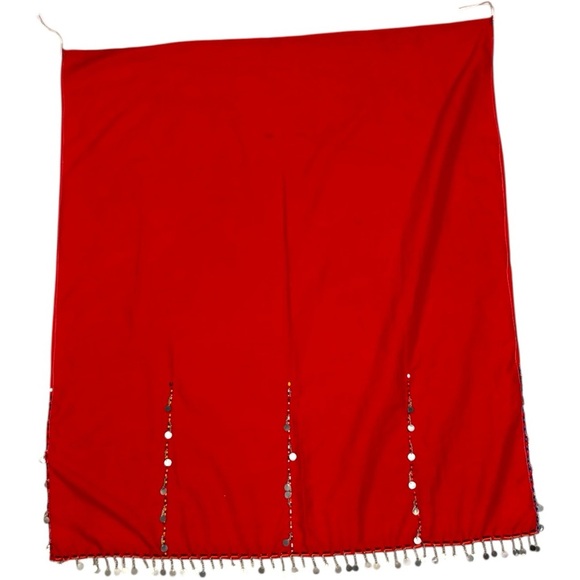 Handmade Red Beaded Coin Trim Wrap Skirt Cape OS Costume Boho Festival Sarong - Picture 12 of 12